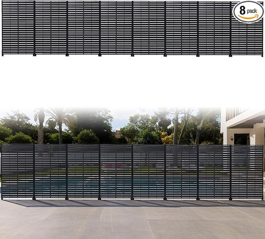 Privacy Screen Outdoor 60" Hx35 W Freestanding Privacy Panel with Stand, HDPE Decorative Privacy Fence with Louver Pattern 5 Panels, Patio Divider Screen, Privacy Screens for Outside