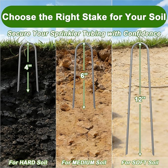 AAGUT 6 Inch Landscape Stakes 150 Pack Garden Drip Irrigation Tubing Stakes Heavy Duty 11 Gauge Galvanized Ground Staples Lawn U Hooks for Soaker Hose, Chicken Wire, Chain Link Fence, Dog Fence