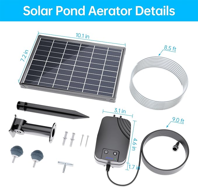 Biling 8W Solar Pond Aerator, 4400mAh Battery Backup Solar Aerator for Pond, 3 Working Modes Solar Air Pump for Outdoor Small Pond Fish Tank