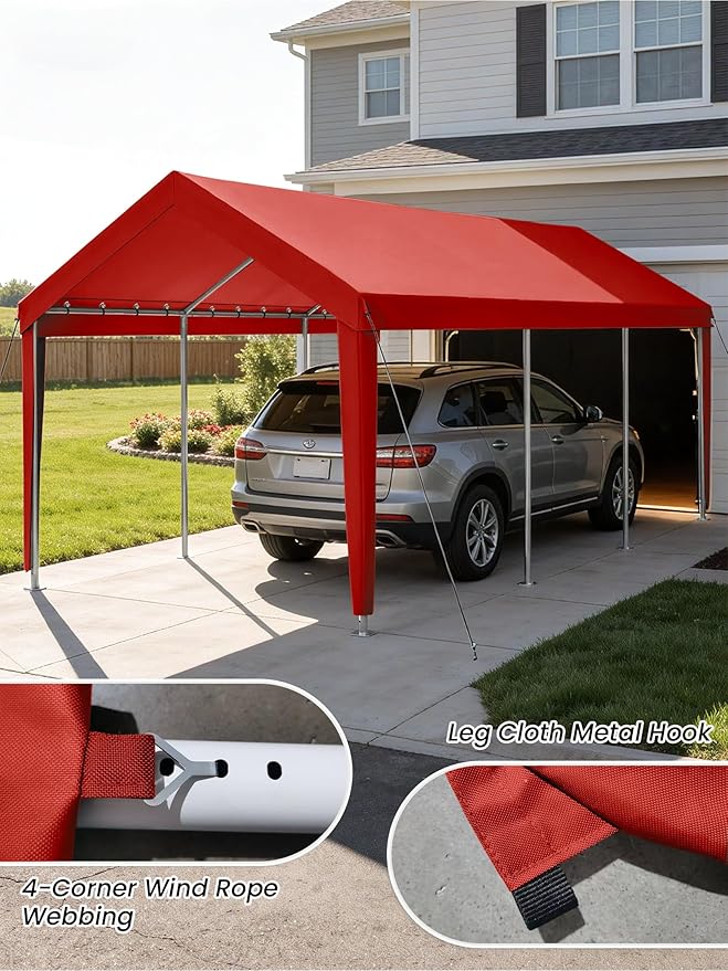12 x 20 Ft Carport Replacement Cover, Heavy Duty Outdoor Car Tarp Canopy, Waterproof & UV Protected Tear Oxford Tarp with Ball Bungees (Frame is Not Included)