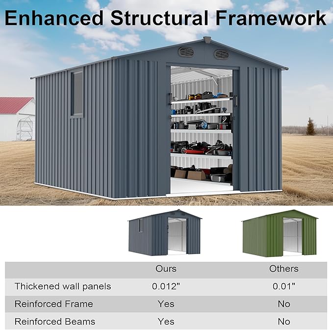 YOPTO 8x10 FT Outdoor Storage Shed,Large Metal Tool Sheds with Window and Lockable Doors, Garden Shed for Backyard Patio Lawn, Dark Grey