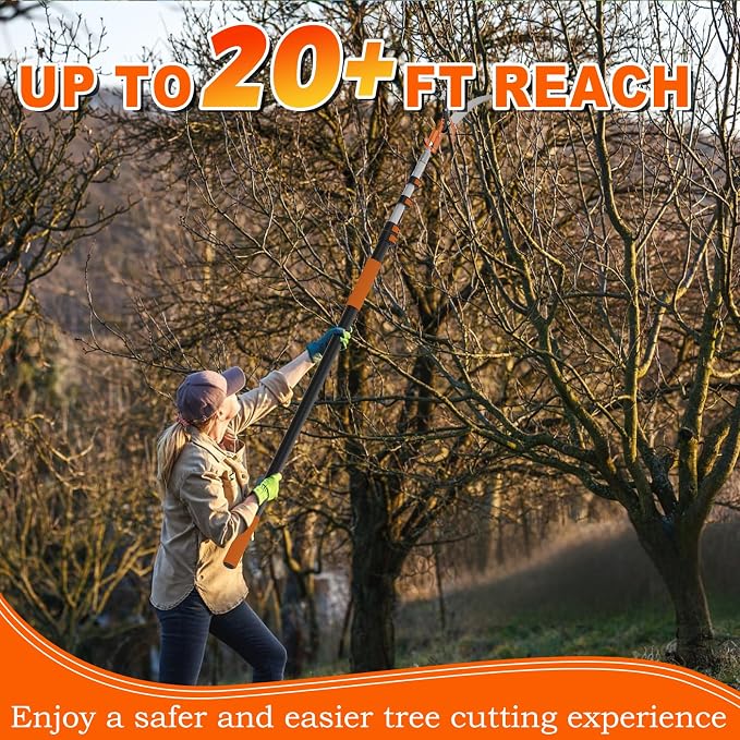 SISUPASSIE 26FT Reach Tree Trimmer, Telescoping Pole Saw with 5-20FT Extension Pole, Manual Tree Pruner Extendable for Yard, Garden, Patios
