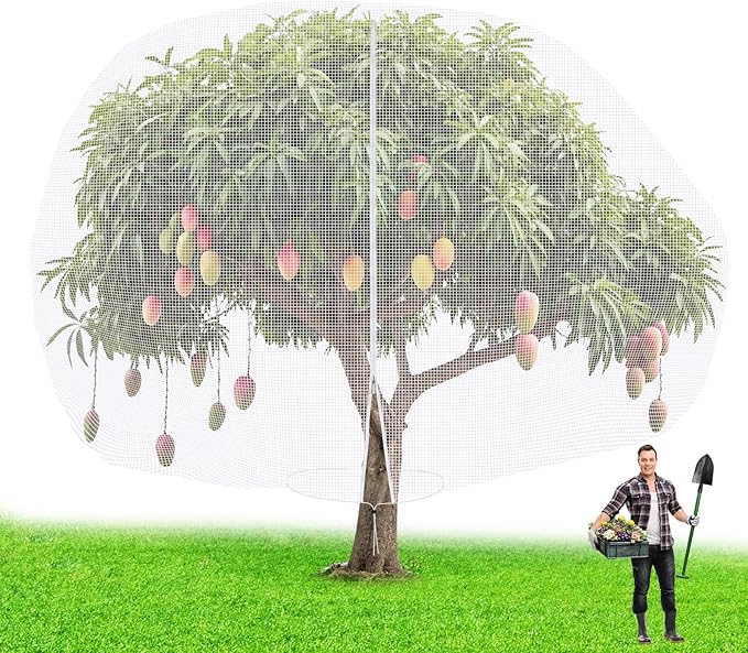 12 x 16 ft Large Fruit Tree Netting for Protecting Fruit from Squirrels Birds Bug Deer & Rat Garden Mesh Netting with Zipper and Drawstring Tree Covers for Blueberry Peach Apple Garden Bushes