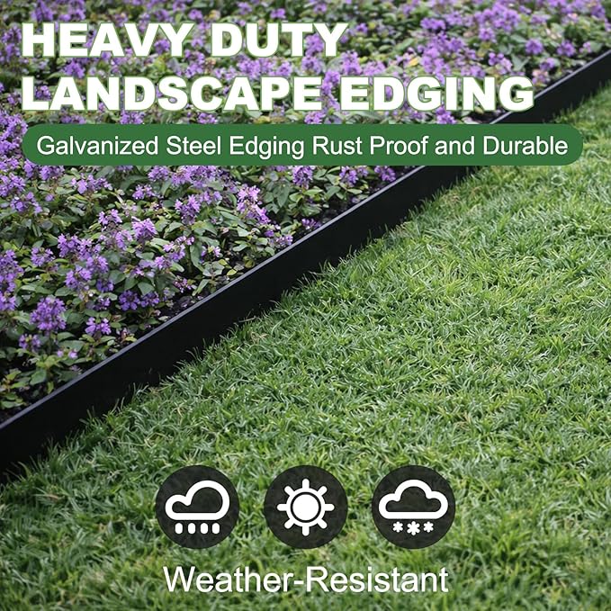Galvanized Steel Landscape Edging Border 10 Packs 42'' L x 8'' H, Metal Landscape Garden Edging Border with 10 Stakes, Hammer-in Lawn Edging for Landscaping, Flower Bed, Yard, Pathway (35ft Total)