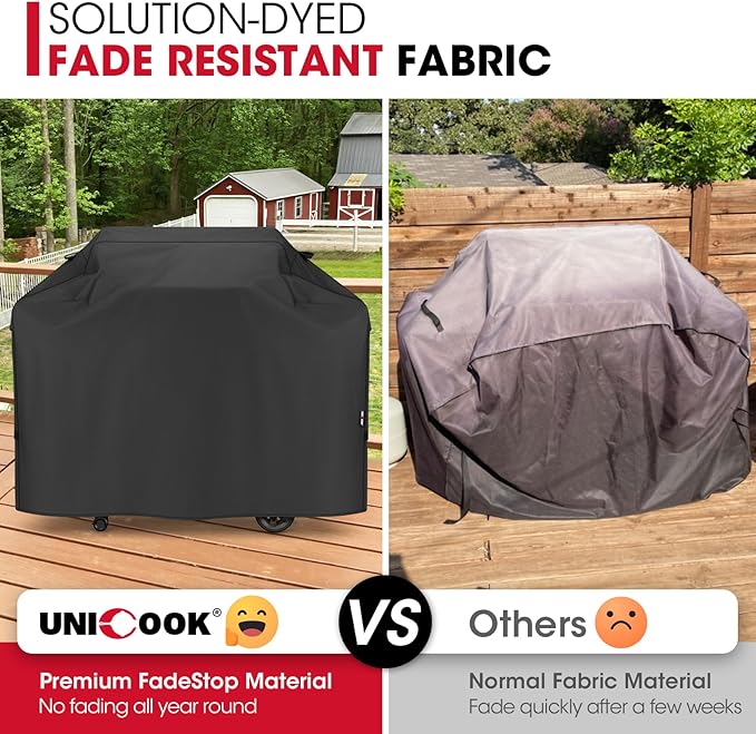 Unicook 50 Inch Grill Cover for Outdoor Grill, Heavy Duty Waterproof BBQ Cover with Side Handles and Air Vents, Weather Resistant, Fits Weber Charbroil Nexgrill Gas BBQs up to 48 Inch Wide, Black