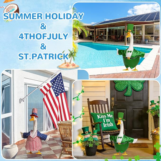 7 set Holiday Porch Goose Outfits for 23 Inch Lawn Goose, 250th Anniversary 4th of July Patriotic Clothing, Valentine Easter St Patrick Fall Halloween Christmas Year Round Yard Patio Decor(23inch)