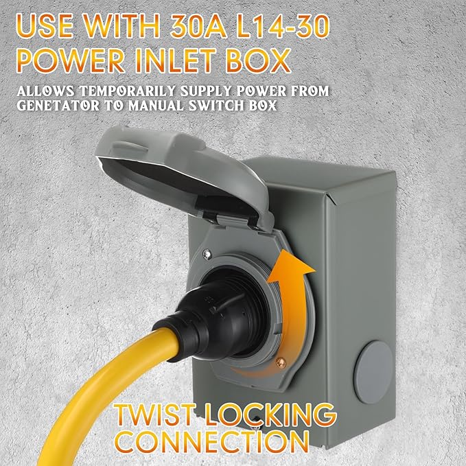 Tellegloww NEMA L5-30P to L14-30R 30amp Generator Adapter Cord, 3prong to 4prong Locking Generator Transfer Switch for House Inlet Box Adapter STW 10 AWG, ETL Listed