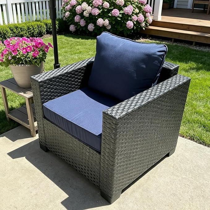 24''x24''x4'' Outdoor Seat Cushion Set, Blue Patio Replacement Cushions | Water-Resistant & Fade Resistant Fabric with Removable Cover, Fits Outdoor Chair Sofa Couch