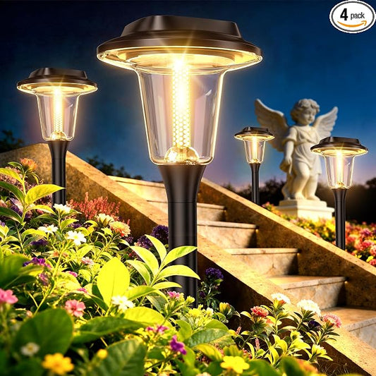 2026 New Solar Pathway Lights, 4 Pack Solar Lights Outdoor, Waterproof IP65, Upgraded Bright LED, Auto On/Off, Modern Garden Lights, Solar Powered Light for Yard, Lawn, Walkway, Driveway, Patio Decor