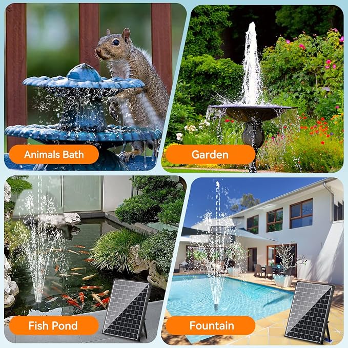 Biling 25W Solar Fountain Pump, 410GPH Submersible Solar Pond Pump with Filtration and Dry Run Protection, 4.9ft Lift, 17ft Cord, 4 Nozzles, 6.7ft Tubing for Pond Fountain, Outdoor Water Features