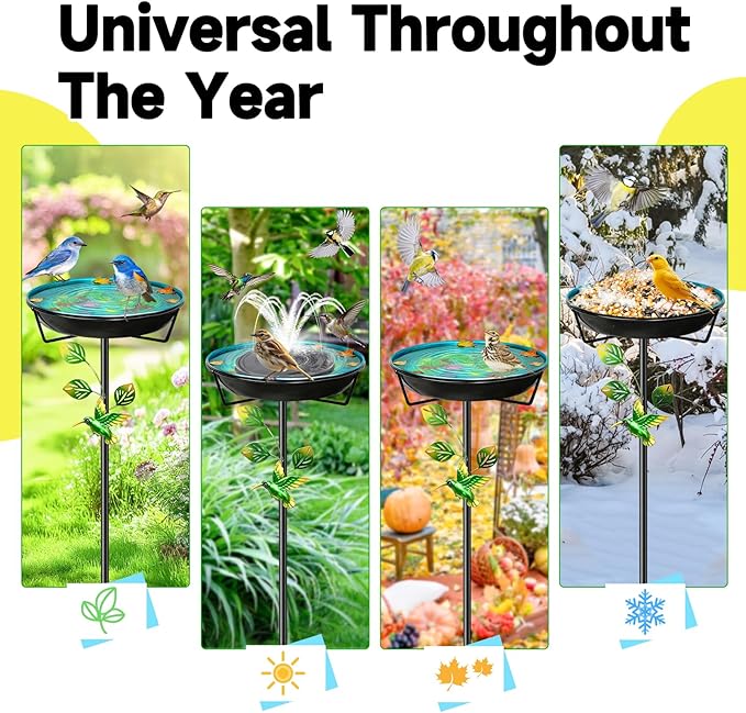 Metal Bird Bath for Outside, Vintage Birdbaths Removable Feeder Bowl with Butterfly Flower, Easy to Clean Birdfeeder for Outdoors Garden Yard Lawn Decor (Blue)