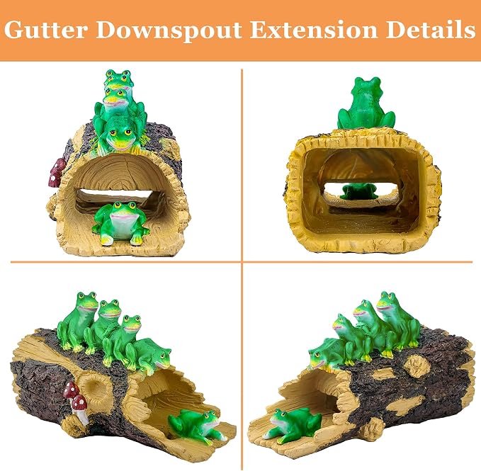 Teaeeno Frog Gutter Downspout Statue,Garden Gutter Downspout Extension,Outdoor Drain Decor,Frog Statue,Home Garden Décor Accents,Splash Block Diverter,Perfect Rain Diverter for 3"x4" Downspout(Green)