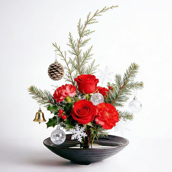 Eggone Japanese Ikebana Kit Floral Frog Flower Container with Kenzan Needle Straightening Tool (Large Tripod Bowl)