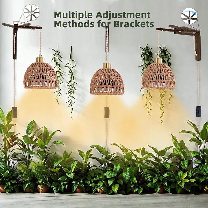 Hanging Grow Lights for Indoor Plants - 35W 4000K Full Spectrum Plant Light, Wall Mounted Grow Light with Wooden Bracket, Timer, 15FT Power Cord, Ideal for Plants, Flowers & Home Decor
