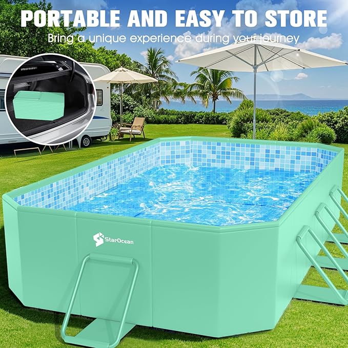 Foldable Pool, Large Non-Inflatable Swimming Pool for Adult Collapsible Pools Hard Plastic Shell, Oversized Thickened,Portable Folding Pools for Backyard 90"x50"x20"-Green
