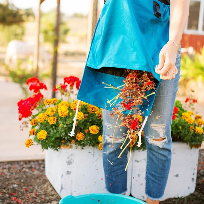Roo Gardening Apron with Pockets for Women & Men - Canvas Garden Apron with Harvesting Pouch, Water-Resistant, Washable