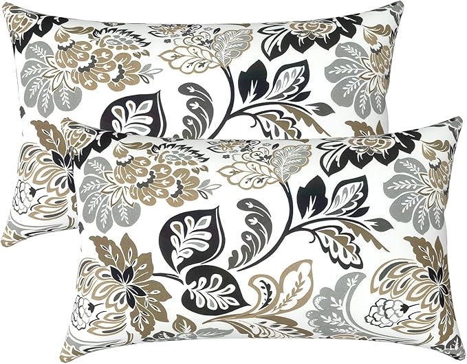 LVTXIII Set of 2 Patio Lumbar Pillows, 12" x 20" Fade Resistant Outdoor Lumbar Pillow with Inners, Fluffy Decorative Garden Lumbar Cushions for Home Patio Coach Sofa Use, Dailey Tan
