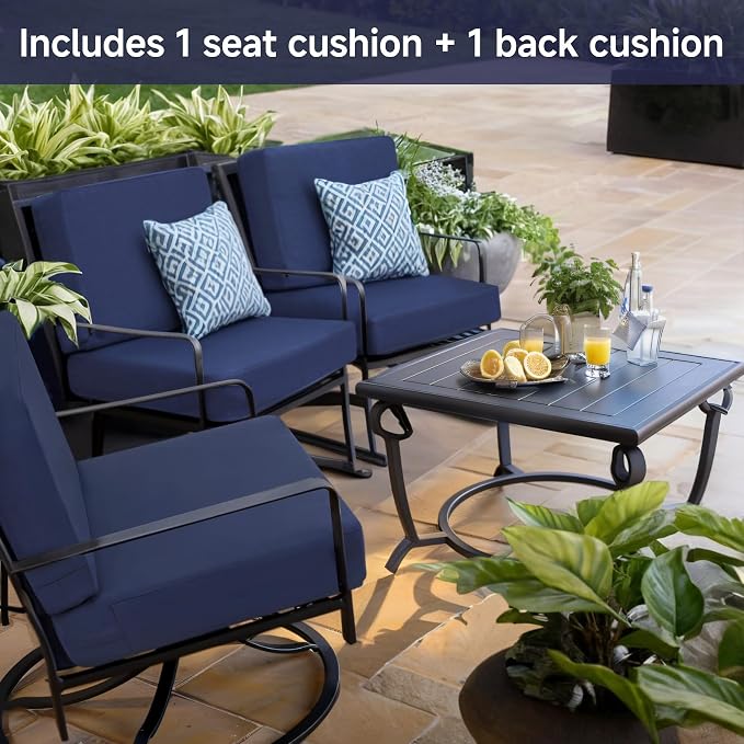 Favoyard Outdoor Deep Seat Cushion Set, 19 x 19 Inch Rainproof & 3-Year Fade Resistant Patio Furniture Cushions, Removable Seat Bottom & Back Cushion Covers with Ties for Chair, Sofa, Couch, Blue