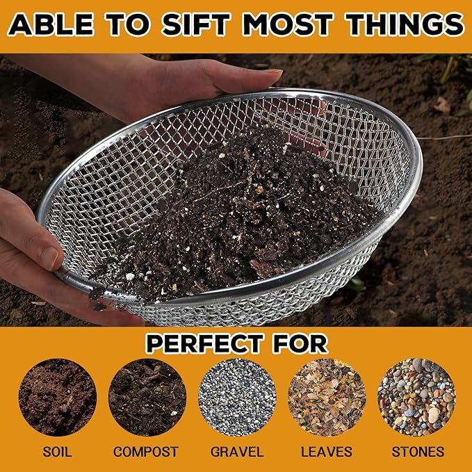 Sifter.Size 1/4" Mesh Soil Sifter Sieve - Heavy Duty Galvanized Screen for Compost, Dirt, Rocks, Gravel & Garden - Fits 5 Gallon Bucket, Rust-Resistant - Composting & Sifting Tool