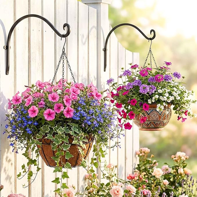Lifyzoon Hanging Plant Brackets Outdoor: 2 Pack 12 Inch Metal Plant Hangers Wall Hooks - Can Hold 50 Lbs Heavy Duty Outdoor Hooks for Hanging Bird Feeders, Flower Baskets, Lanterns, Wind Chimes