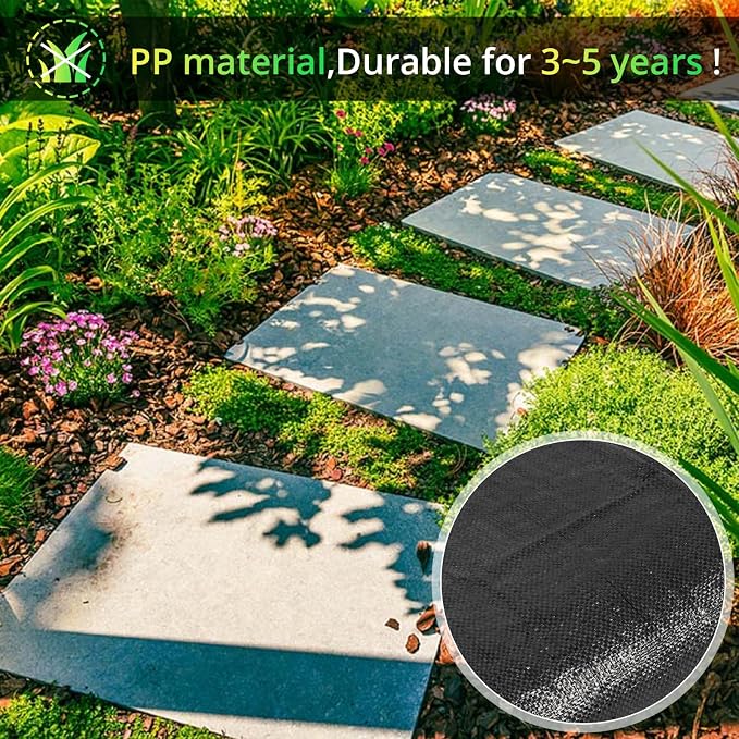 6FT x 300FT Heavy Duty Landscape Fabric, 3.2oz Woven Geotextile Weed Barrier with 60 U-Shaped Pegs & Pre-printed Cutting Lines, Durable Ground Cover for Professional Garden Beds, Driveway, Greenhouse