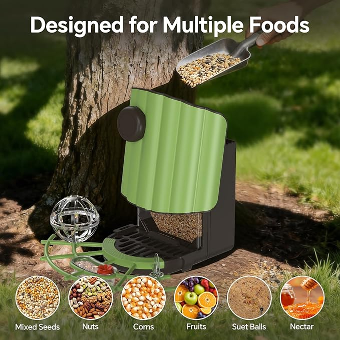 Wild Bird Feeders for Outdoors: Humming Bird Feeder with 4 in 1 Food Tray, 2L Large Capacity, Easy Mount, Suitable for Finch, Cardinal, Safflower and Other Birds, Gift for Birdlovers - Green