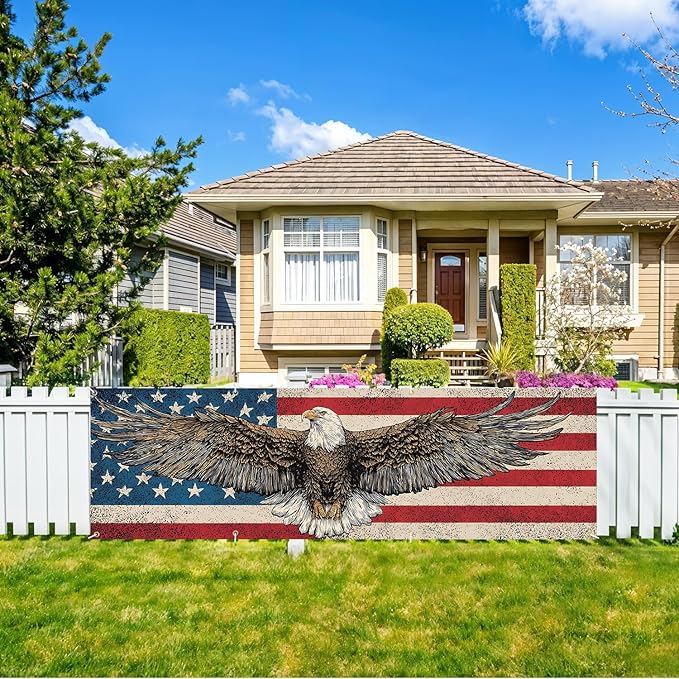 10x3 ft Extra Large Independence Day Eagle Flag Banner Outdoor 115''x35'' Eagle Flag Patriots Banner for Fence Outside Garden Large Flower Banners Yard