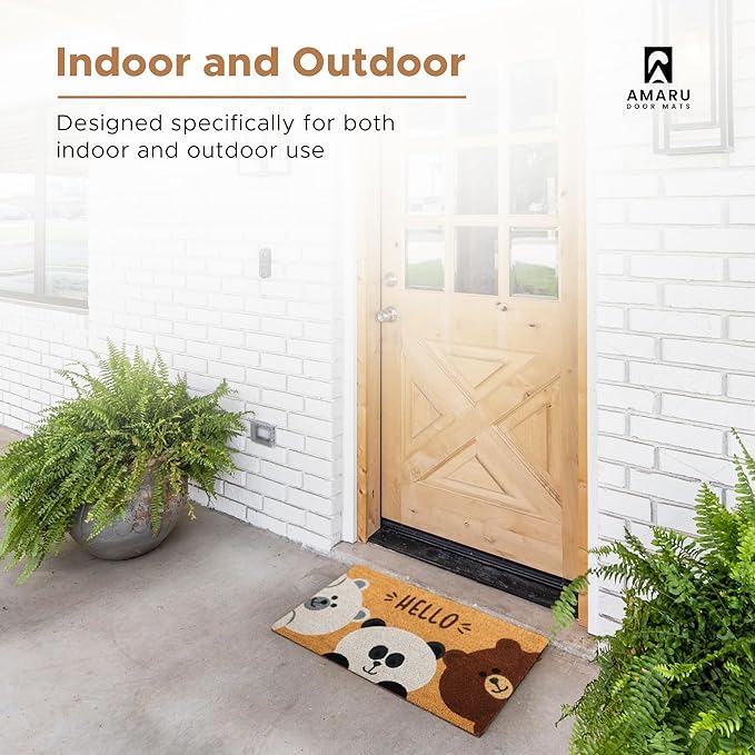 Bears - 17"x29" - Coir Door Mat with Heavy Duty Backing - Welcome Mats for Entryway, Porch - Anti-Slip PVC & Coconut Fiber Surface - Natural Home Accessories, Minimalist Original Design