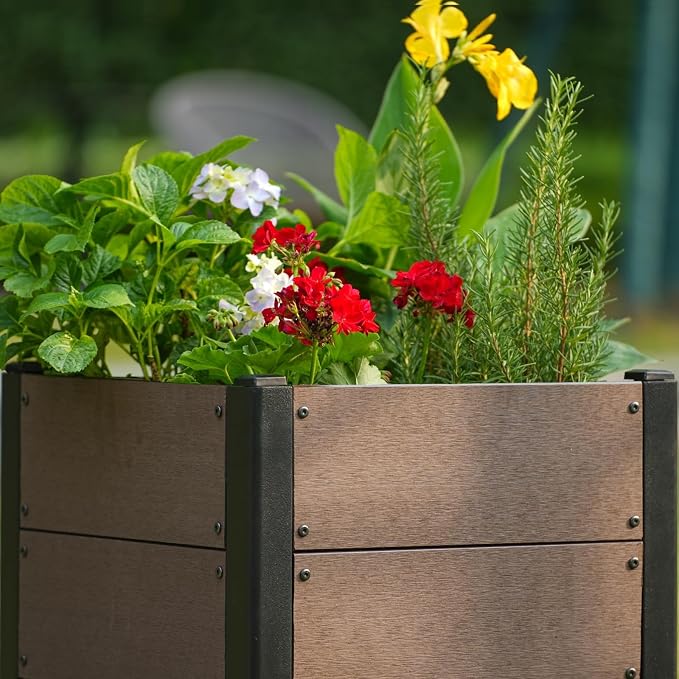 Garden Raised Bed, 19*19*18in Deep Root Planter Box for Patio, Outdoor Herb with Bottom, Vegetable, and Flower Gardening - Durable Wooden Style Planter Box for Easy Mobility and Clearance