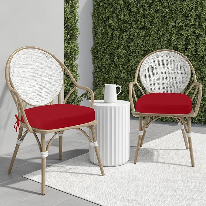 idee-home Outdoor Chair Cushions Set of 2, 17" x 17" Thick D-Shaped Patio Furniture Outdoor Seat Cushions Waterproof with Ties, Dining Pads
