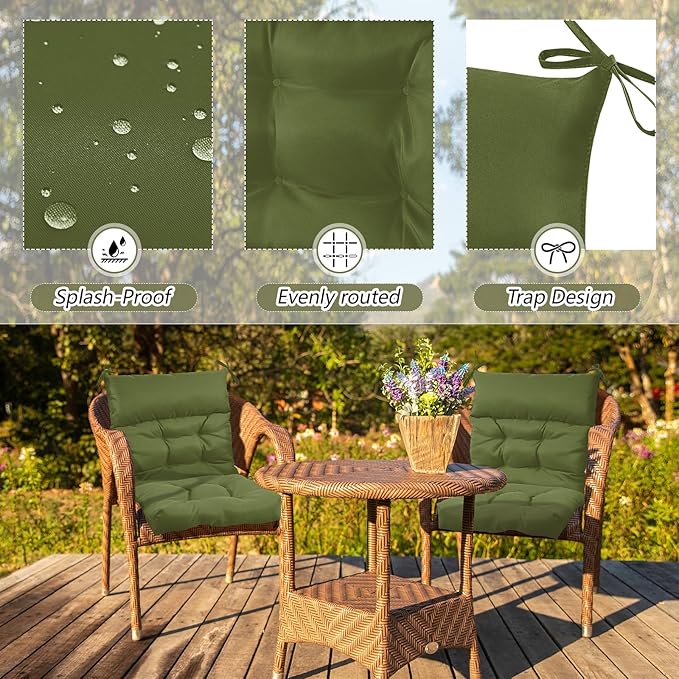 Sintuff 4 Pcs 44 x 21 x 4 Patio Chair Cushions Outdoor Chair Cushion Seat/Back Tufted Pillow with Ties Water Resistant Replacement Indoor Patio Furniture Outdoor Furniture (Solid Color,Moss Green)