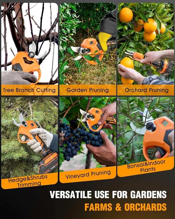 Electric Cordless Pruning Shears, 1.5-2.05 inches Cutting Diameter, Electric Clippers for Gardening, Brushless Motor Tree Pruner with LCD Display and SK5 Blades, Tree Branch Cutter for Tree Trimming