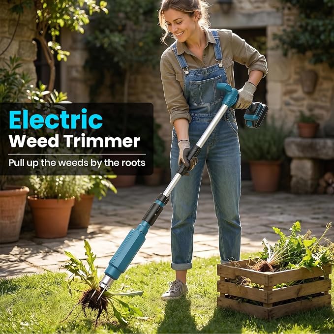 Electric Weed Puller Tool for Makita 18V, Long Handle Weeder Hand Tool w/ 3 Claws Steel Head, Stand Up Gardening Hand Weeding Tool w/Mechanism for Lawn, Yard, Garden(Battery Not Included)