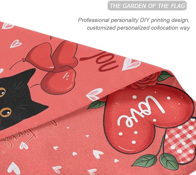 Valentine’s Day Cat Love House Flag 28x40 Inch Double Sided Outside Red Heart Be Mine Valentines Gift Yard Outdoor Flag Banner for Garden Lawn Patio Holiday Decorations