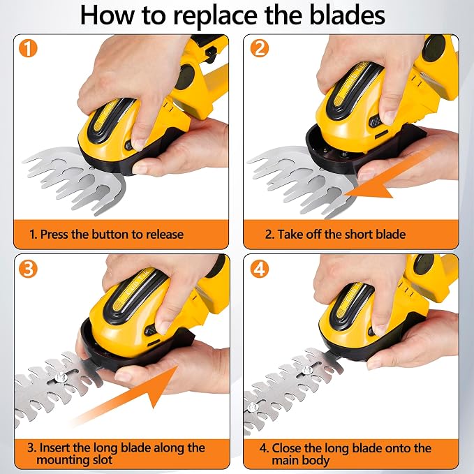 Hedge Trimmer Cordless with Battery and Charger 21V Electric Brush Grass Shrub Trimmer 2 in 1 Handheld Mini Grass Shears Grass Cutter Battery Powered Hedge Trimmer Yellow