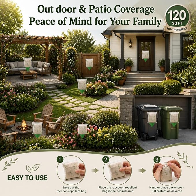 Raccoon Repellent Homes & Yards - Outdoor Safe Granules, Helps Shield Trash Cans, Gardens, and Attics from Nuisance Wildlife-10Packs