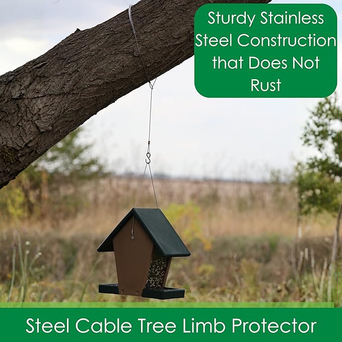 Songbird Essentials Hanging Cable Tree Limb Protector with S Hook - Steel Cable with Silicone Sleeve - Protects Tree Limbs from Heavy Bird Feeders and Decorations - 36 Inch Cable
