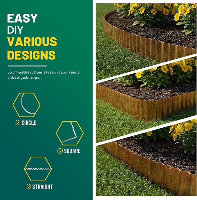 Corrugated Metal Garden Edging, 12"×10Ft Landscape Edging Border for Garden, Flower Bed, Lawn and Landscape Edging (Rusty)...