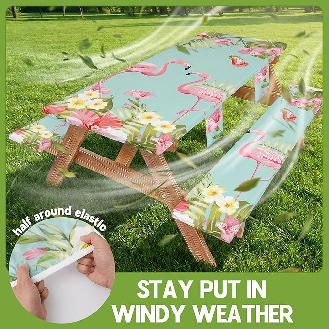 Picnic Table Cover with Bench Covers Tablecloth Glamping Essentials Travel Vacation Table Cloth Outdoor Cool Fun Unique Ideas Gifts for Camper Camping Lovers RV Owner Family Couple Women Female Mom