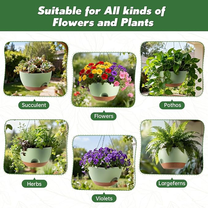 13-inch Oversized Hanging Planter Set of Two,Planters for Indoor and Outdoor Plants.Place Plant pots Across Diverse Settings Including windowsills,Living Room,and Gardens.Green-Brown