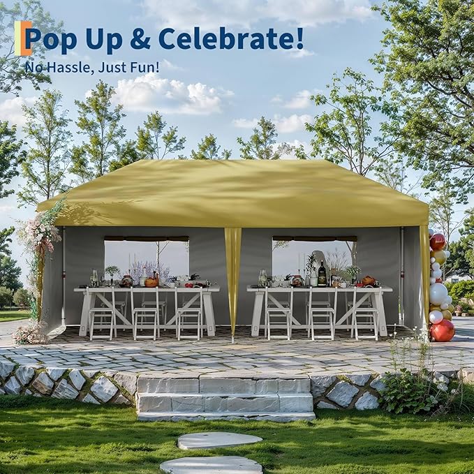 CABIHOME 10x20 Pop Up Canopy Tent with 4 Sidewalls, Heavy Duty Waterproof UPF 50+ Outdoor Shelter, Includes Roller Bag, Stakes & Sandbags