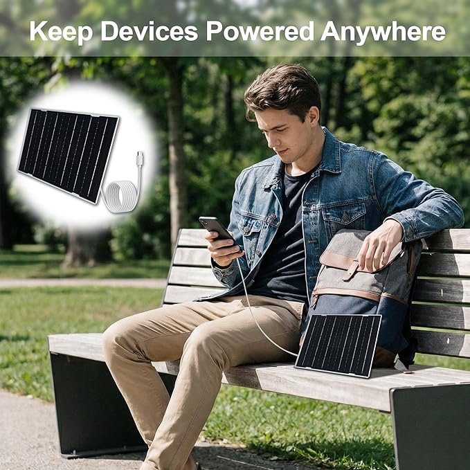 Eco-friendly 8W 5V Monocrystalline Solar Panel, Type-C Interface, IP66 Waterproof, 6.5-foot Cable, High Conversion Rate, Compatible with Various Electronic Devices