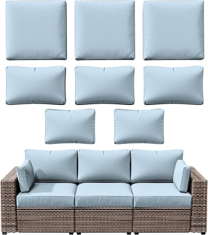 8p Outdoor Cushion Slipcovers Outdoor Patio Cushions Covers Replacement Waterproof with Zipper for 3-Seat Rattan Sofa Patio Furniture Cushion Covers, Covers Only
