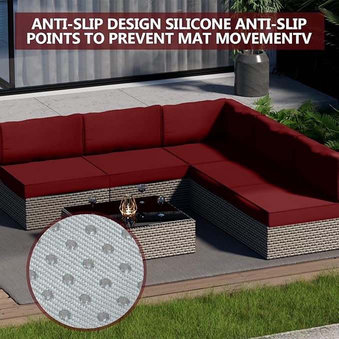 14 Piece Outdoor Patio Waterproof Cushion Covers, Fits 6-Seat Wicker Rattan Sectional Couch Chair Furniture Cover Replacement Set - Fade-Resistant Patio Cushion Covers with Zipper