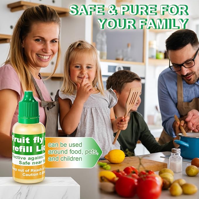Qualirey 24 Pack Fruit Fly Trap Refill Liquid, 0.68oz Per Bottle Liquid Fruit Fly Traps for Indoors, Non Toxic Bait Safe Near Pets, Food and Kids, Lure Refill for Home Kitchen