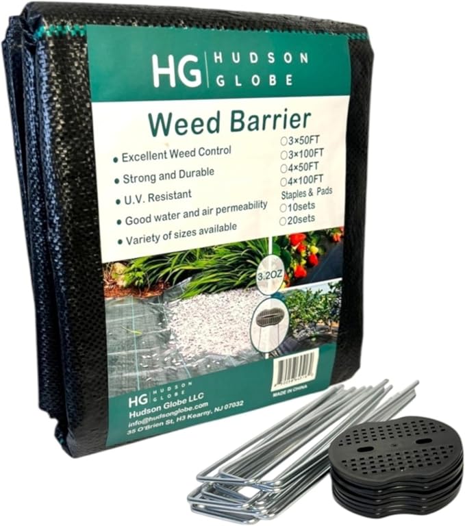 3FT x 50FT Premium Heavy Duty PP Woven Weed Barrier Landscape Fabric, 3.2 OZ Weed Control Mat, Driveway Fabric, Included (10 Set U-Staples & Plastic Peds Free)