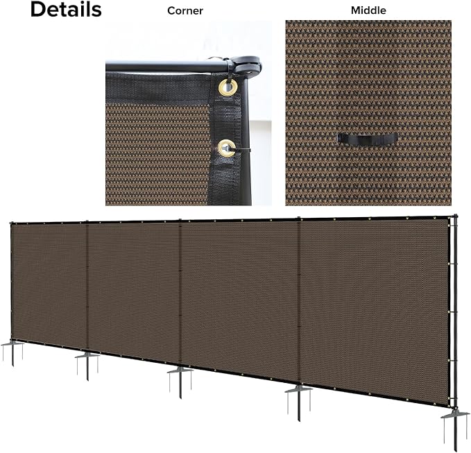 5'x119' Privacy Fence Kit Freestanding Mesh Screen with Iron Poles Temporary Fencing Outdoor Patio Backyard Divider Dog Air Conditioner Trash Fence Brown
