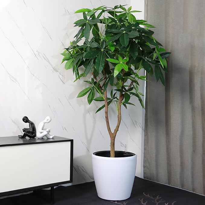 Dexceder 18x17 Self Watering Planter with Wheels (White Matte) | Inner Pot Design, Thickened Large Floor Standing Flower Plant Pot with Water Level Indicator Indoor Outdoor