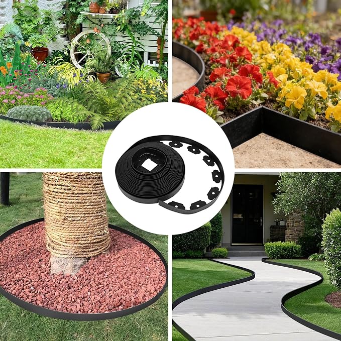 1.5 Inch x 100FT Garden Edging Kit with 90 Spikes for Landscaping, Plastic Lawn Edging Border for Flower Beds, Tree Rings, Pathways, Black