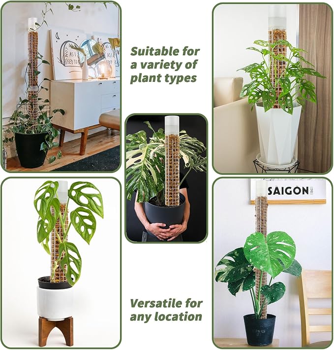 Moss Pole 17.4 inch, 2 Pack Monstera Plant Support, Plastic Self-Watering, Stackable Design - Ideal for Medium to Large Plants